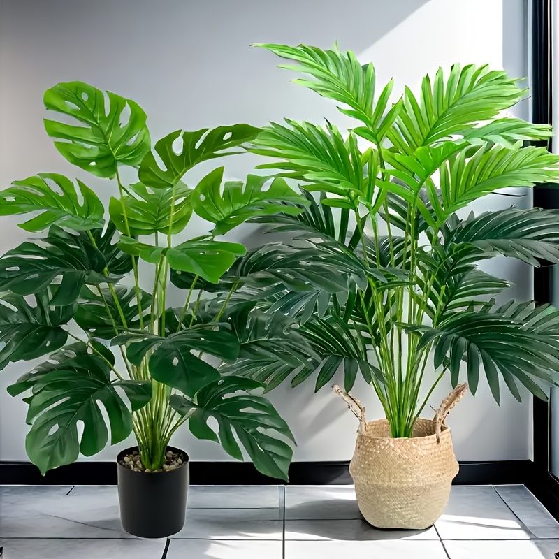 Fiddle Leaf Fig - 2 個グリーン 24 葉人工ヤシ植物とモンステラプラスチック植物寝室リビングルーム屋外装飾に適しています