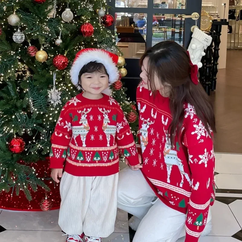 Plant Parental - 家族お揃いクリスマストナカイツリーセーター親子赤ニットジャンパー父母と息子娘同じ服トップス