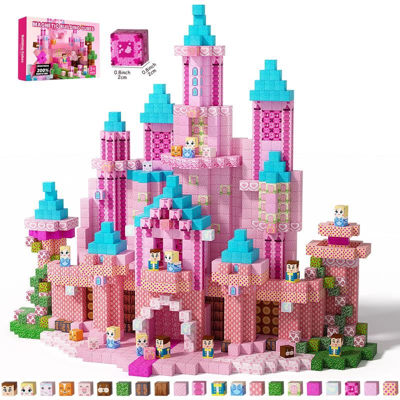 Philodendron Pink Princess - ピンクプリンセスキャッスル磁気タイル、150ピースのモンテッソーリSTEM玩具、3～8歳の女の子向け、創造的で感覚的な遊びのための積み木