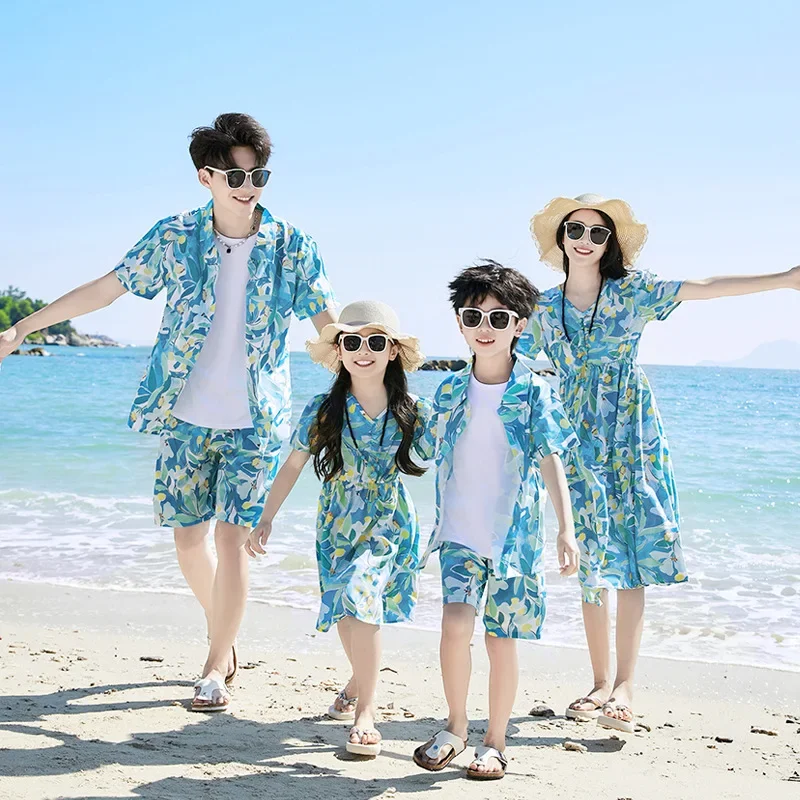 Plant Parental - 父息子シャツセット服夏休みルック家族服母親子マッチングビーチカップル娘同じドレス