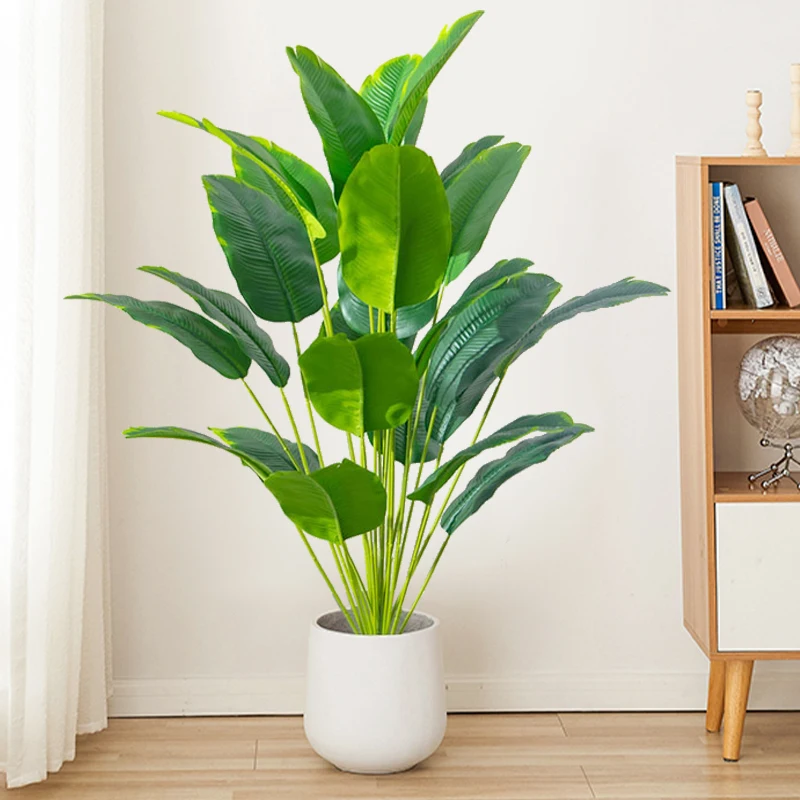 Fiddle Leaf Fig - 1個 人工観葉植物 大型 熱帯ヤシの木 フェイクバナナの葉 本物のような質感のプラスチック製