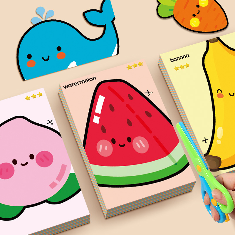 Plant Parental - 手作りの紙切り絵 興味深い折り紙スーツ 動物/植物/食べ物のパターン ハサミ付き 親子インタラクティブおもちゃ