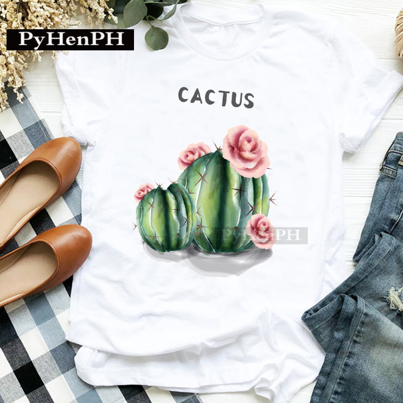 ファッション女性の個性サボテンプリント半袖Tシャツ親子スーツ - Plant Parental のレビューと価格
