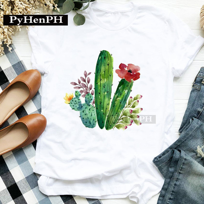 ファッション女性の個性サボテンプリント半袖Tシャツ親子スーツ - Plant Parental のレビューと価格