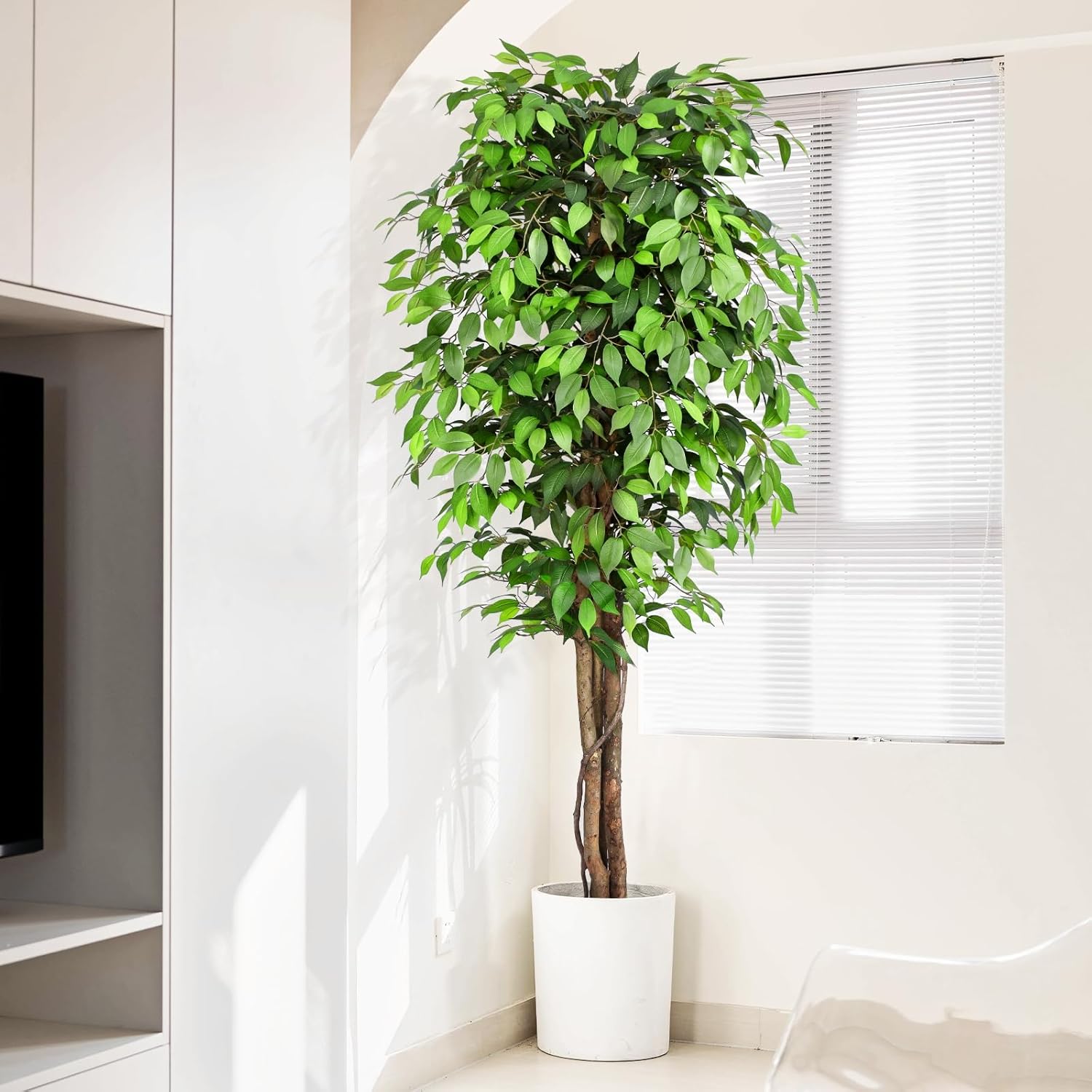 本物そっくりの人工フィカスツリー、自然な幹と豊かな葉が特徴、 - Fiddle Leaf Fig のレビューと価格