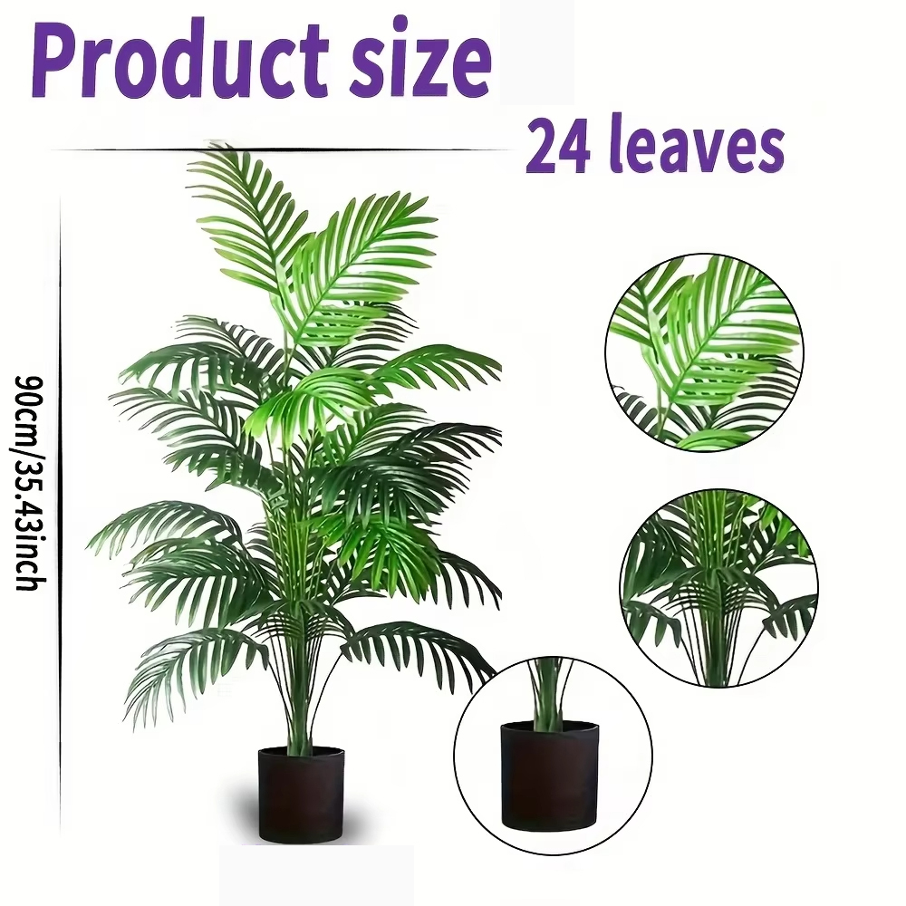 24枚の葉を持つアレカヤシの人工観葉植物、鉢植えのプラスチッ - Fiddle Leaf Fig のレビューと価格