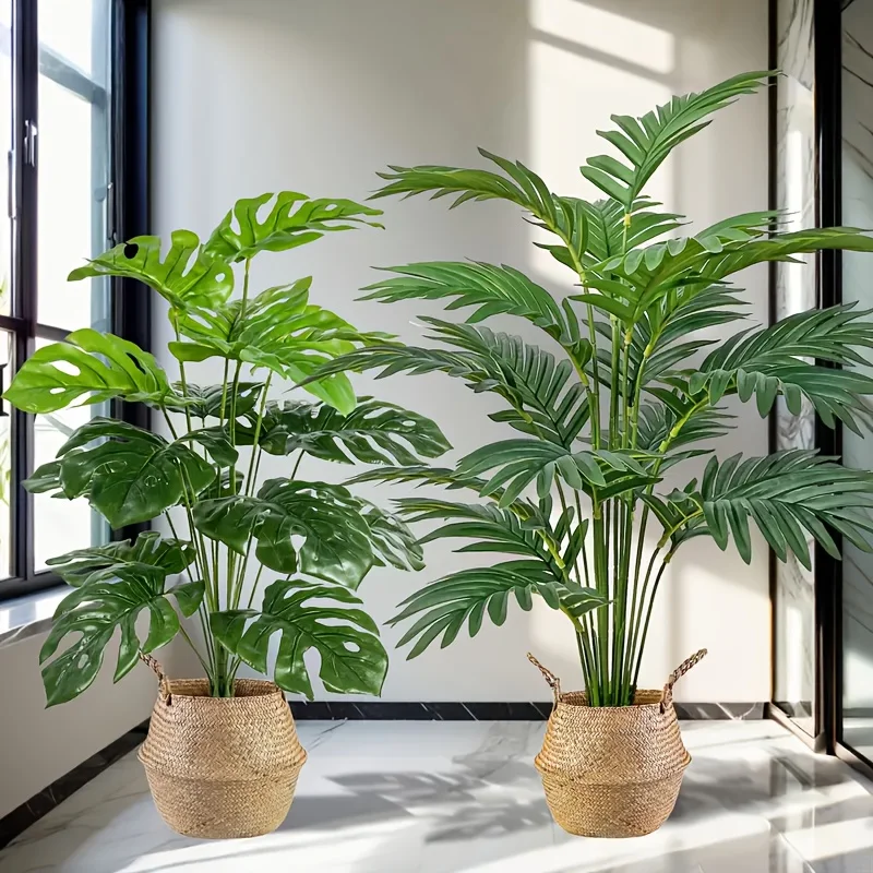 2 個グリーン 24 葉人工ヤシ植物とモンステラプラスチック - Fiddle Leaf Fig のレビューと価格