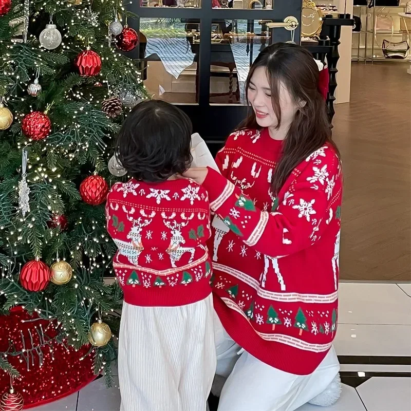 家族お揃いクリスマストナカイツリーセーター親子赤ニットジャン - Plant Parental のレビューと価格
