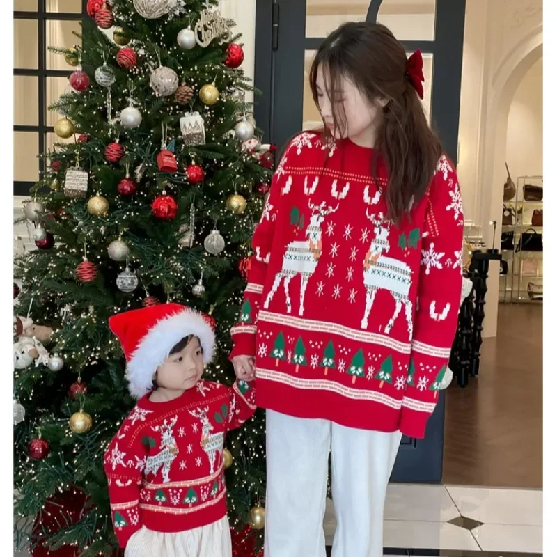 家族お揃いクリスマストナカイツリーセーター親子赤ニットジャン - Plant Parental のレビューと価格