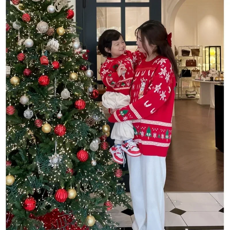 家族お揃いクリスマストナカイツリーセーター親子赤ニットジャン - Plant Parental のレビューと価格