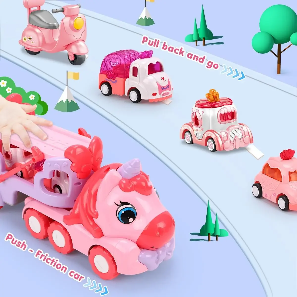 ユニコーンガールおもちゃ輸送トラックカー、ライト＆サウンド付 - Philodendron Pink Princess のレビューと価格