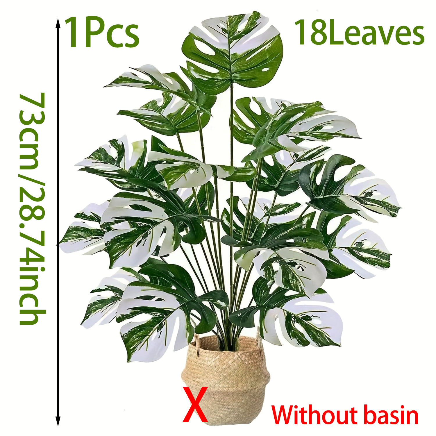 リアルな人工モンステラ植物、白い縞模様の葉付き - 屋内/屋 - Fiddle Leaf Fig のレビューと価格